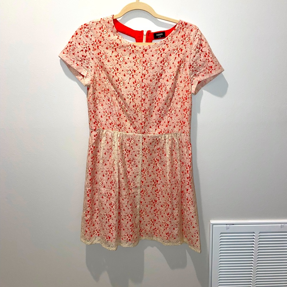 Oasis cream and orange lace dress